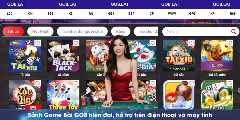 Sảnh Game Bài GO8 hiện đại, hỗ trợ chơi trên điện thoại và máy tính
